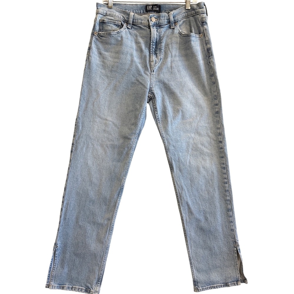 Gap‎ High Rise Straight Jeans Women 12/31R Light Blue Slit Hem Denim